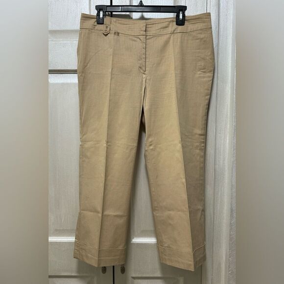 Simax Women 10 Stretch Beige Stripe Wide Leg Pedal Push Pants - Picture 1 of 10